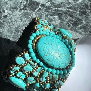 Turquoise Stone Statement Cuff Bracelet - Women Jewelry